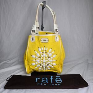 Rafe New York Tote Bucket Bag Sunny Yellow White Beads & Silver Studs / Dust Bag